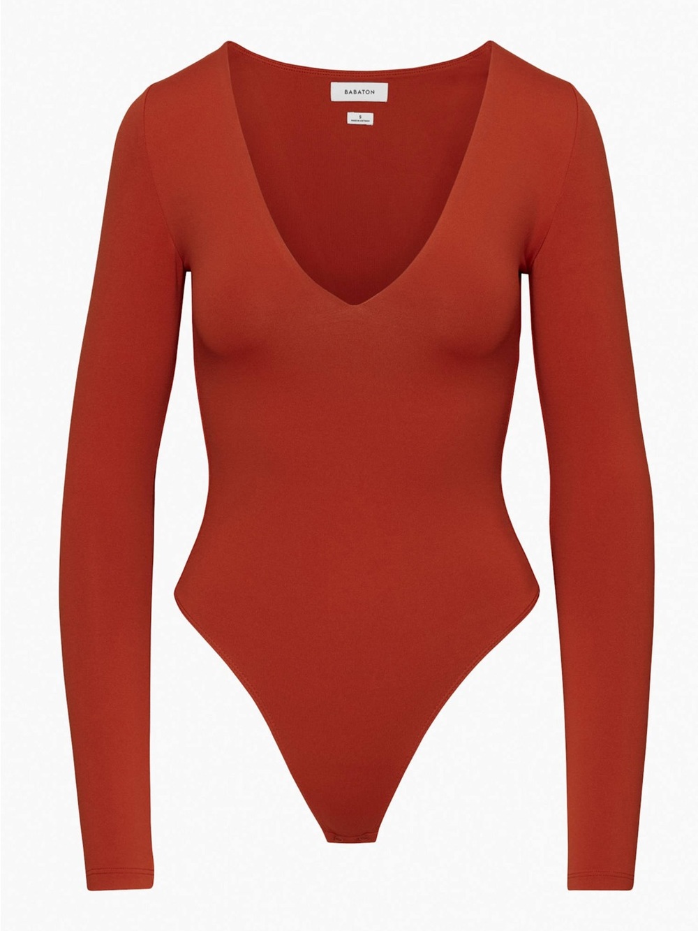 Babaton by Aritzia Rust Long Sleeve bodysuit | Deep V Neck | Size M